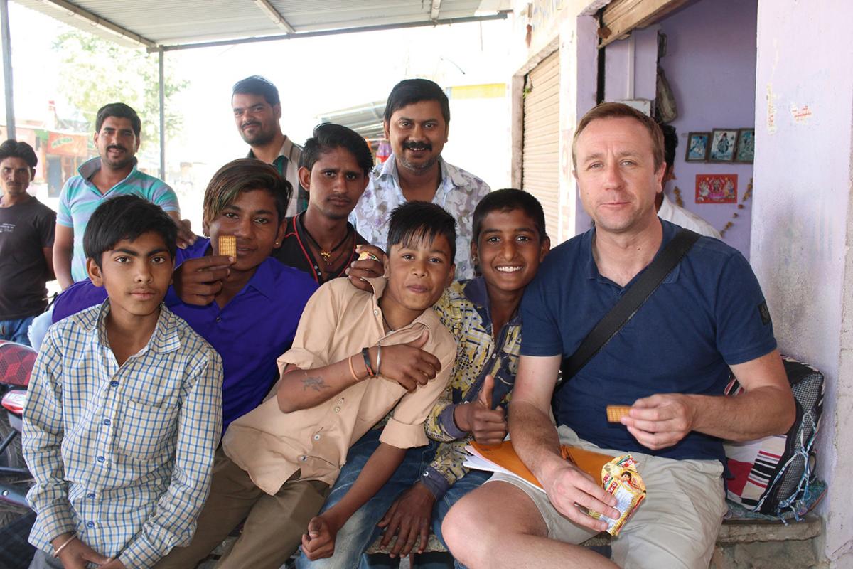 Steve Walley with children in Budhpura