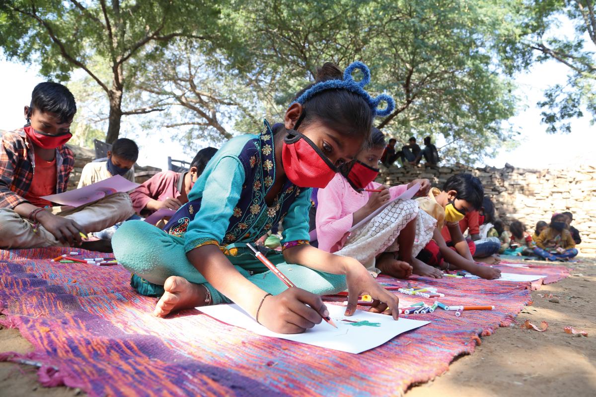 School outside with masks