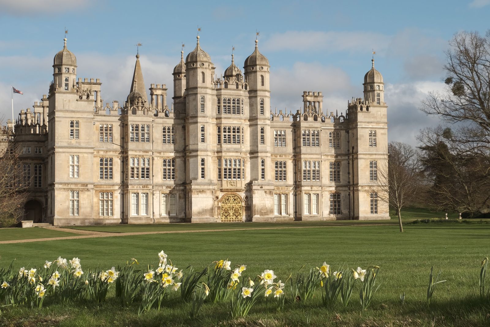 Burghley House in the spring sunshine.