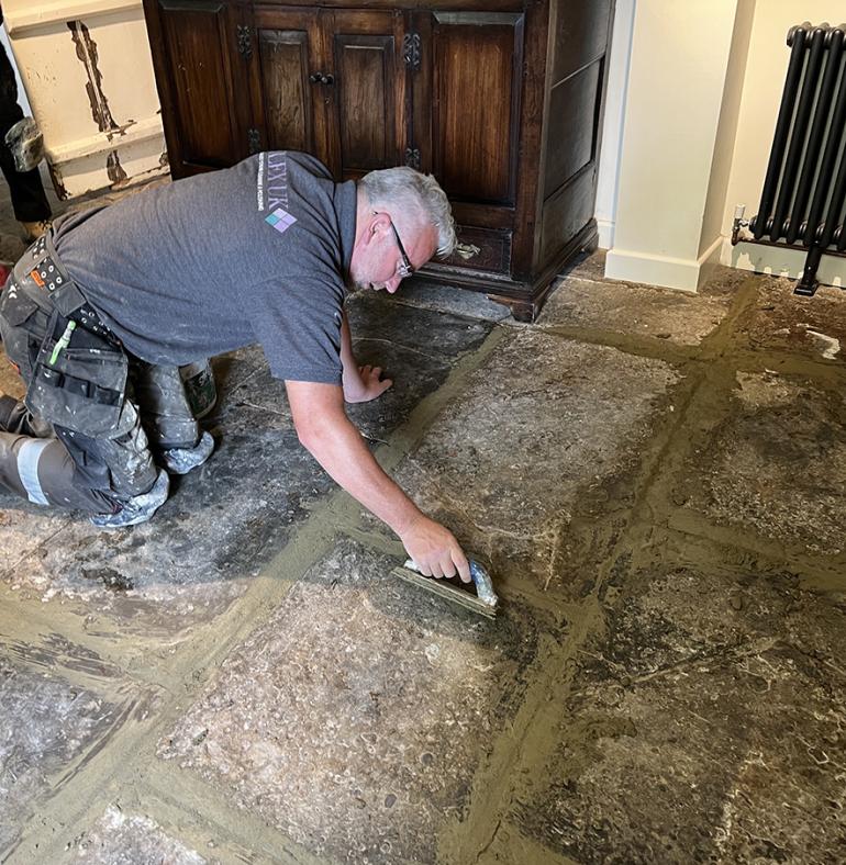 Restoration of a blue lias limestone floor