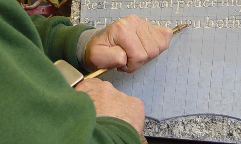 lettercutting on a memorial