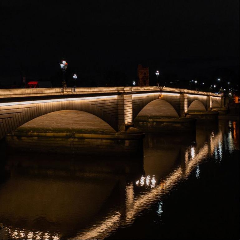 Putney Bridge with its new led downlighting