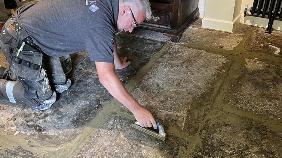Restoration of a blue lias limestone floor