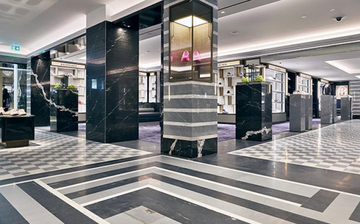 Bardiglio, Carrara and Nero Marquina marbles supplied and fitted at Harrods by stoneCIRCLE